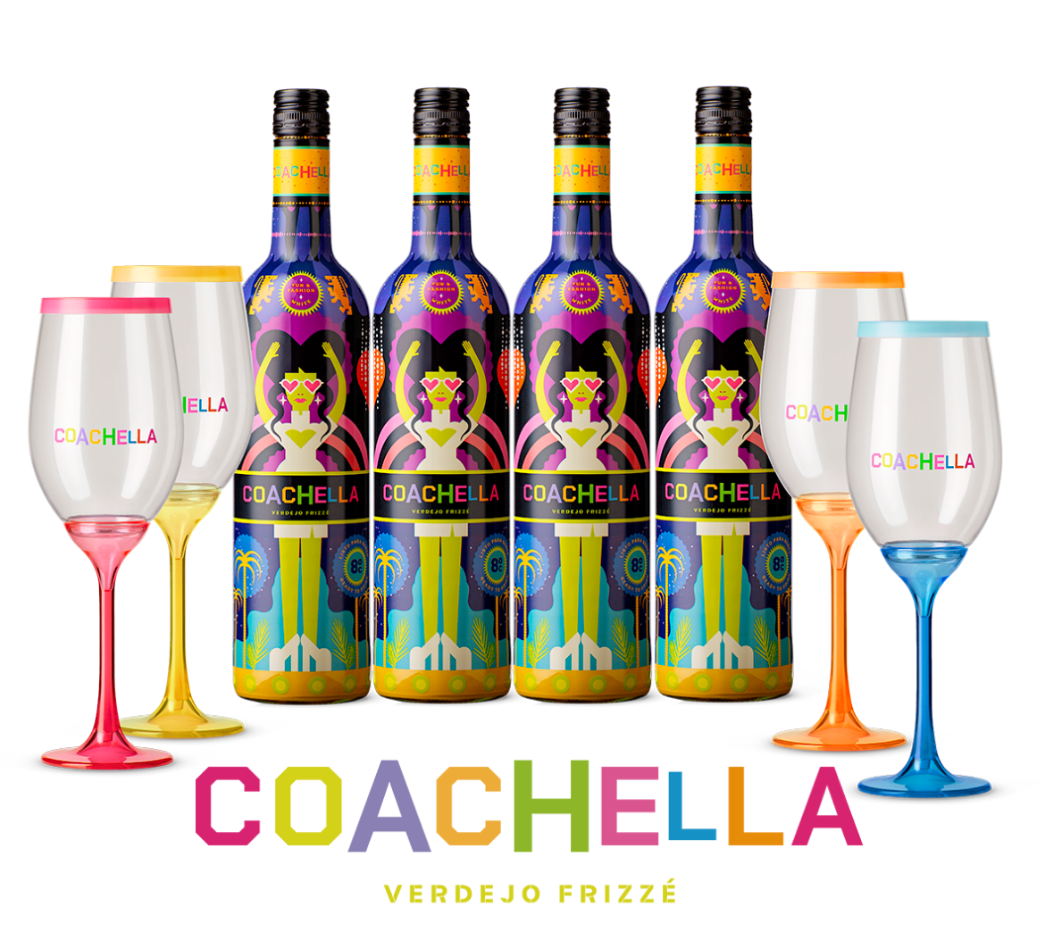 4+4 Coachella Verdejo Frizzante Wine 4 botellas más 4 Copas con tapa